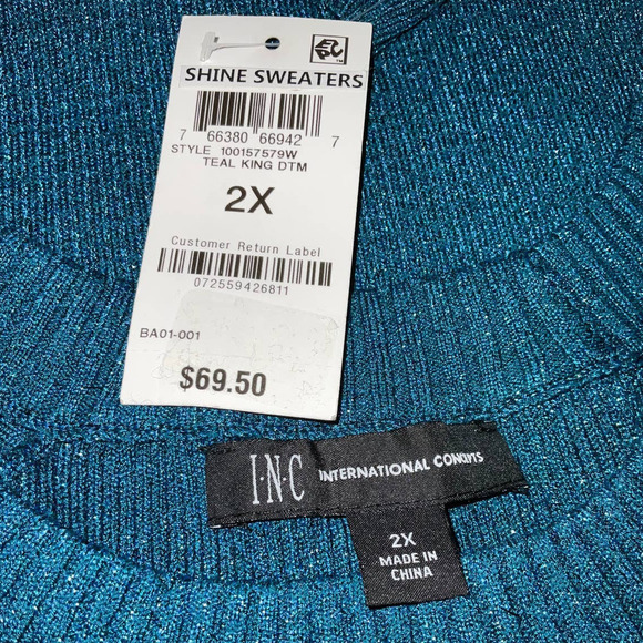 INC International Concept Women's Shine Sweater Teal 2X NWT - Picture 5 of 7